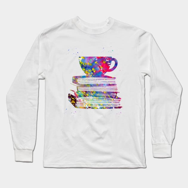 Cup of Tea with Books Long Sleeve T-Shirt by erzebeth